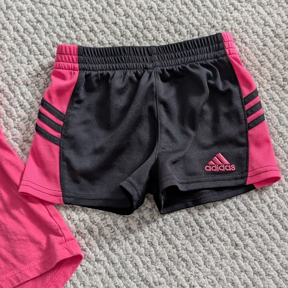 Adidas Girls Toddler 2-Piece T-shirt Shorts Set, Pink/Black - 18 Months - Picture 3 of 7